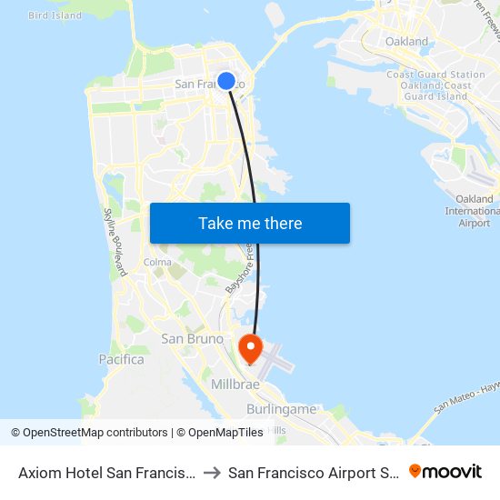 Axiom Hotel San Francisco to San Francisco Airport SFO map