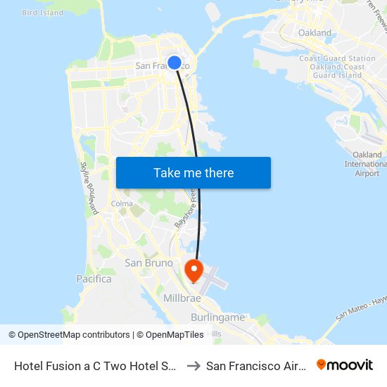 Hotel Fusion a C Two Hotel San Francisco to San Francisco Airport SFO map