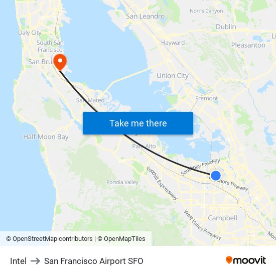 Intel to San Francisco Airport SFO map