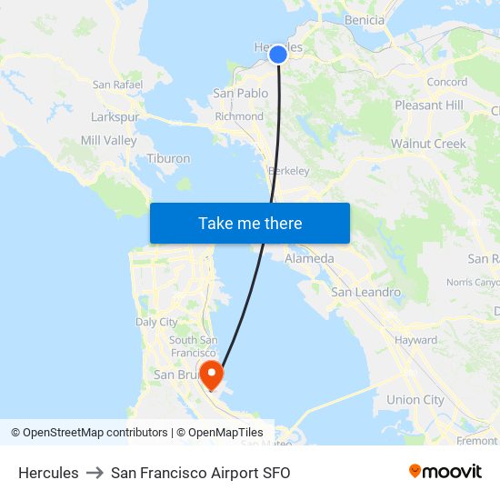 Hercules to San Francisco Airport SFO map