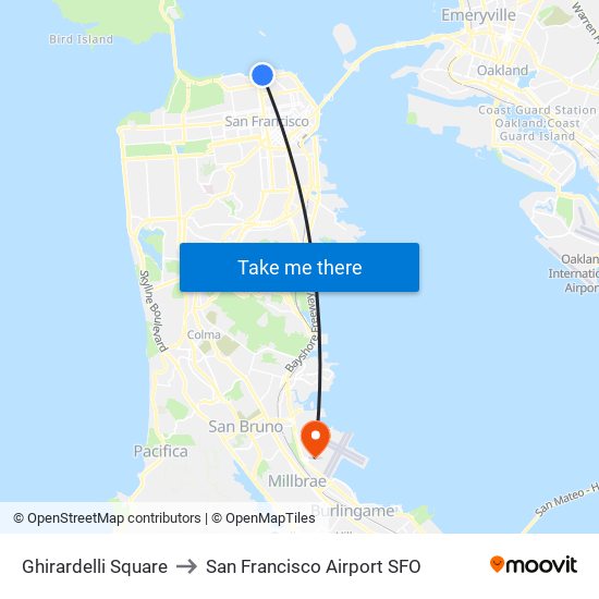 Ghirardelli Square to San Francisco Airport SFO map