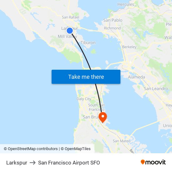 Larkspur to San Francisco Airport SFO map