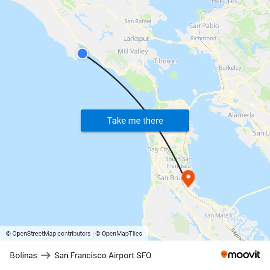 Bolinas to San Francisco Airport SFO map
