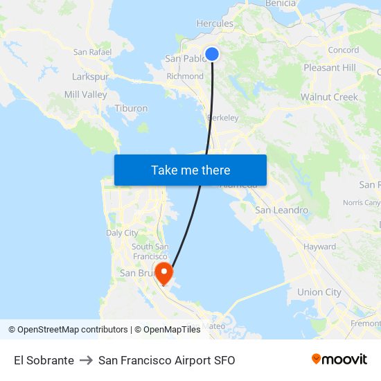 El Sobrante to San Francisco Airport SFO map