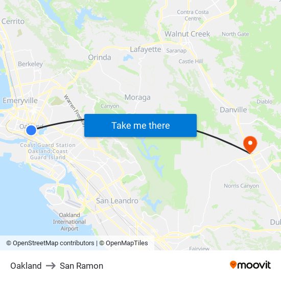 Oakland to San Ramon map