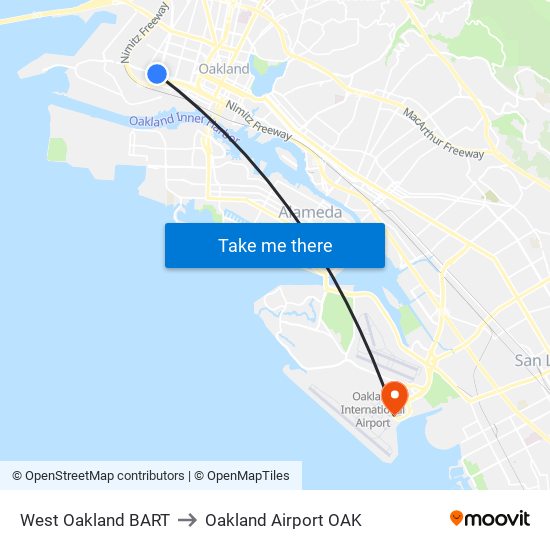 Flixbus West Oakland Bart to Oakland Airport OAK map