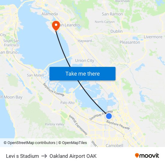 Levi s Stadium, Santa Clara to Oakland Airport OAK, Oakland with public  transportation