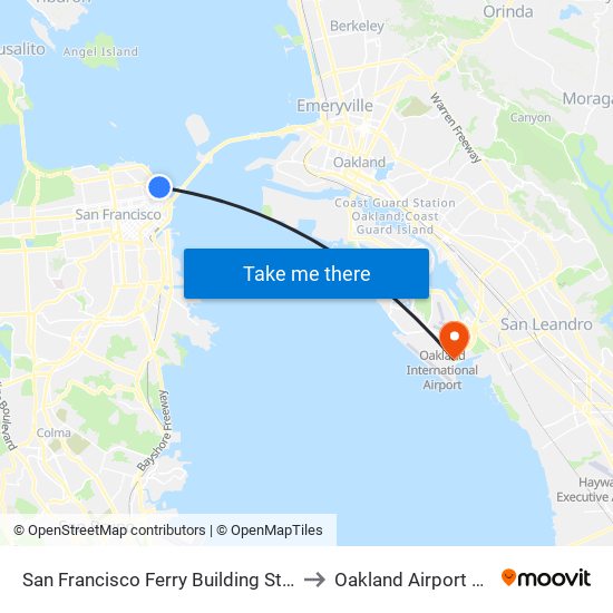 San Francisco Ferry Building Station to Oakland Airport OAK map