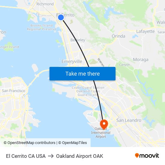 El Cerrito CA USA to Oakland Airport OAK map