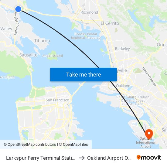 Larkspur Ferry Terminal Station to Oakland Airport OAK map