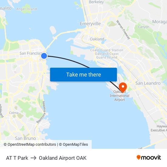 AT T Park to Oakland Airport OAK map