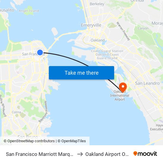 San Francisco Marriott Marquis to Oakland Airport OAK map