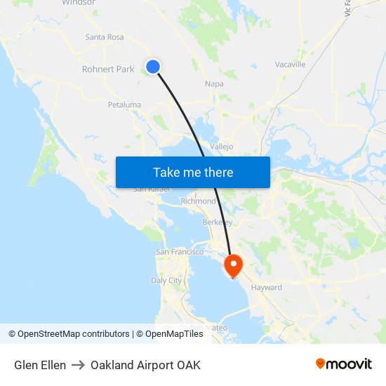 Glen Ellen to Oakland Airport OAK map