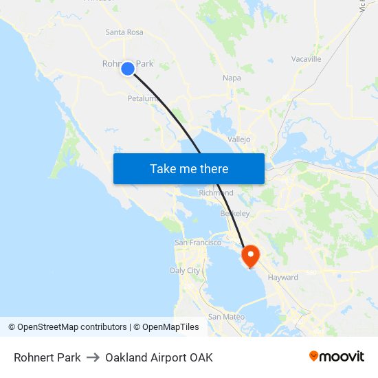 Rohnert Park to Oakland Airport OAK map