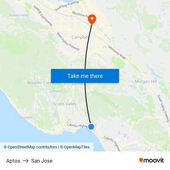 Aptos to San Jose map