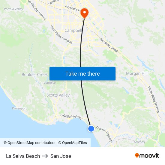 La Selva Beach to San Jose map