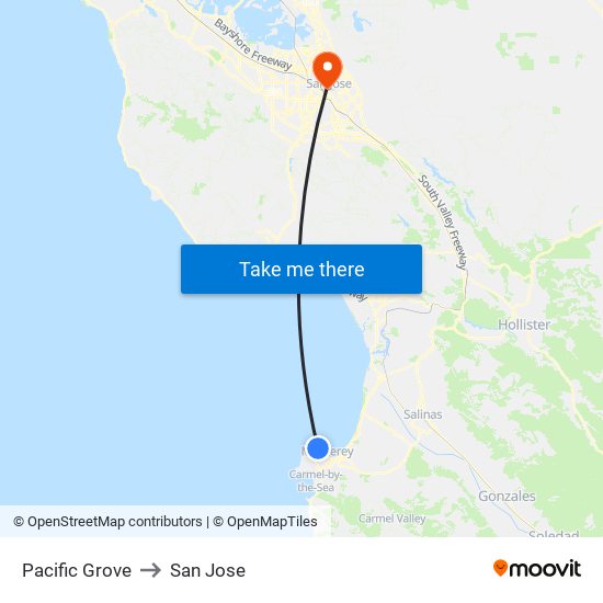 Pacific Grove to San Jose map