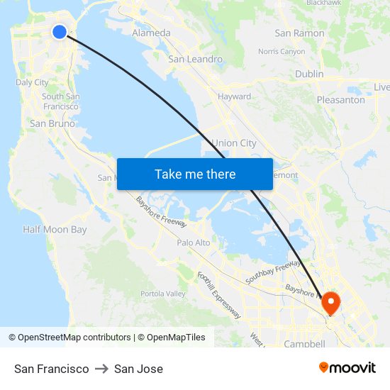 San Francisco to San Jose map