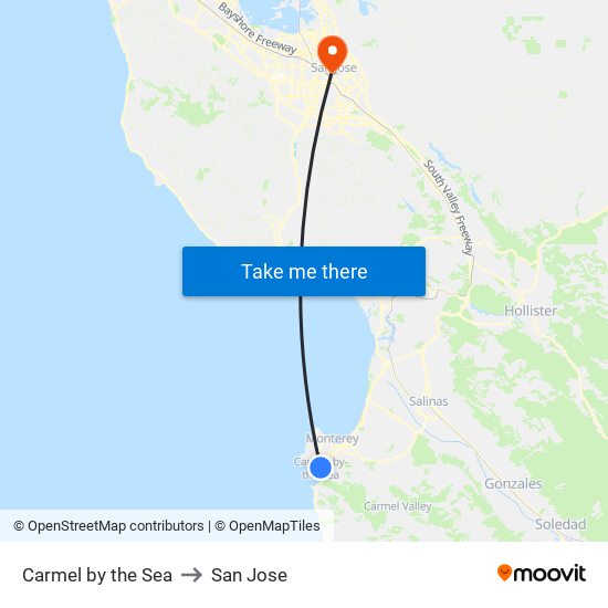 Carmel by the Sea to San Jose map