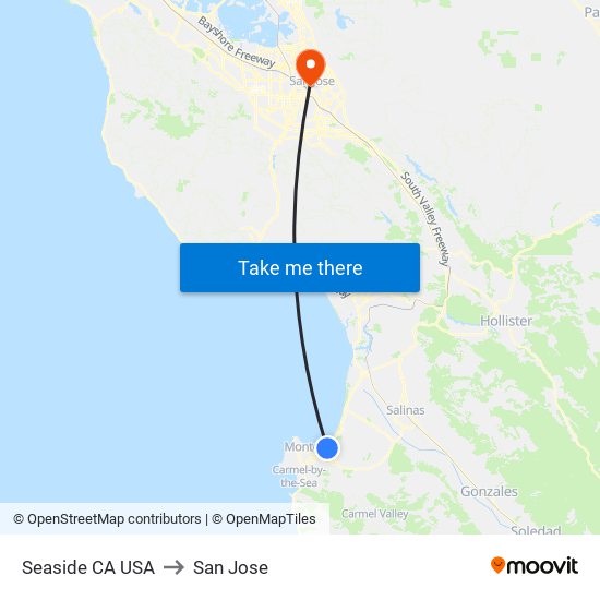 Seaside CA USA to San Jose map