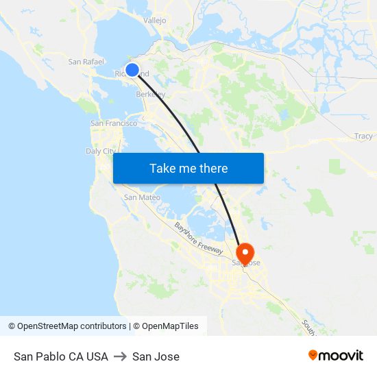 San Pablo CA USA to San Jose map