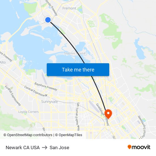 Newark CA USA to San Jose map