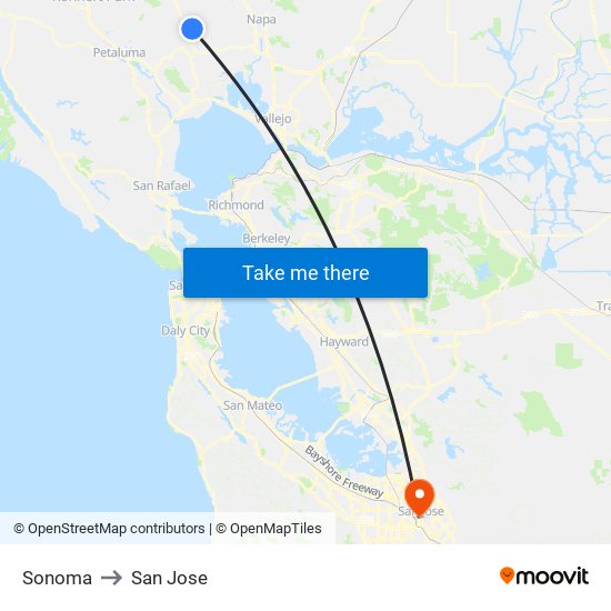 Sonoma to San Jose map