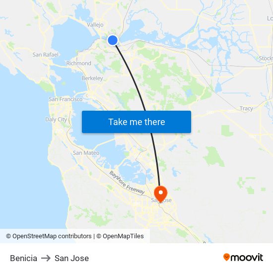 Benicia to San Jose map