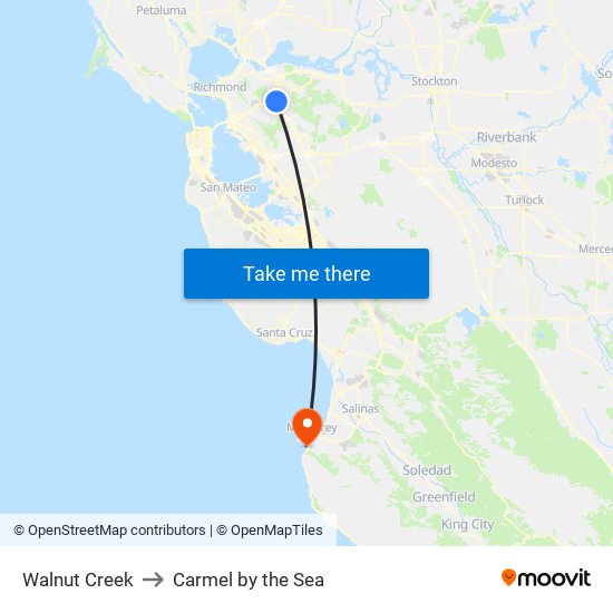 Walnut Creek to Carmel by the Sea map