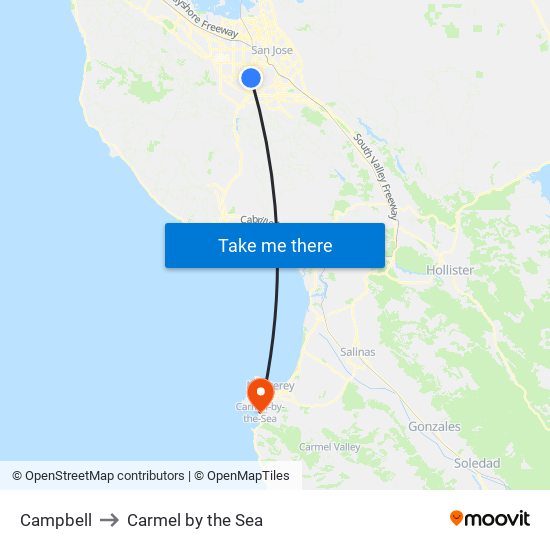 Campbell to Carmel by the Sea map