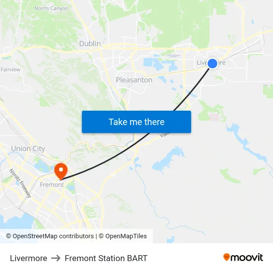 Livermore to Fremont Station BART map