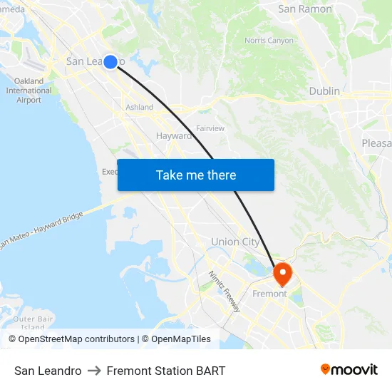 San Leandro to Fremont Station BART map