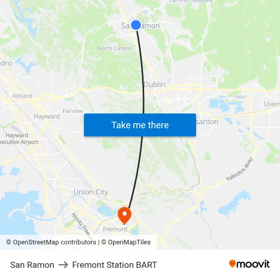 San Ramon to Fremont Station BART map