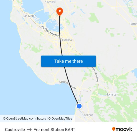 Castroville to Fremont Station BART map