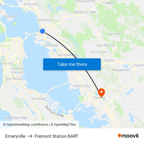 Emeryville to Fremont Station BART map