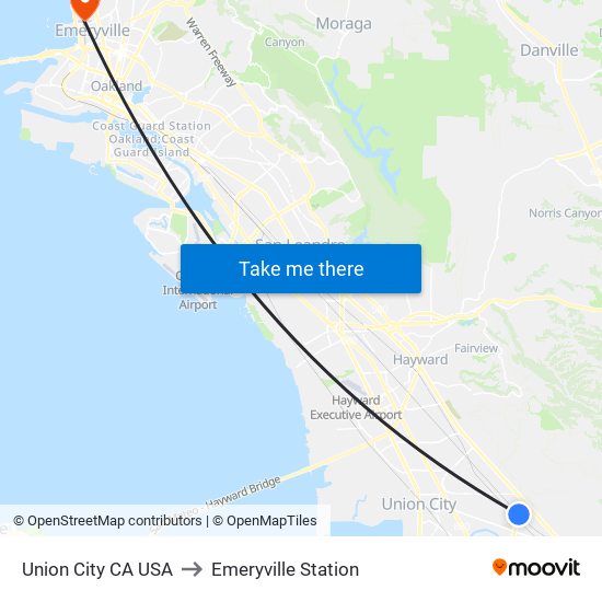 Union City CA USA to Emeryville Station map