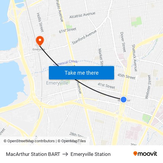 MacArthur Station BART to Emeryville Station map