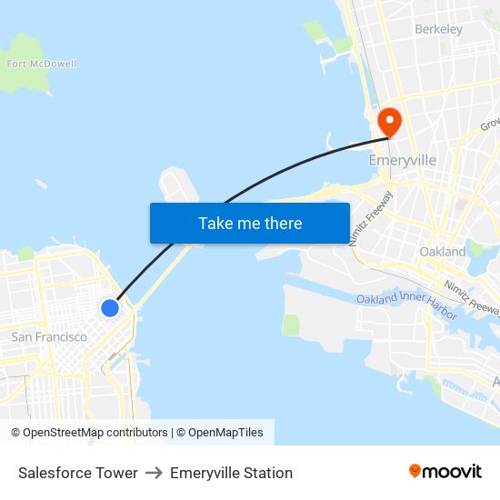 Salesforce Tower to Emeryville Station map