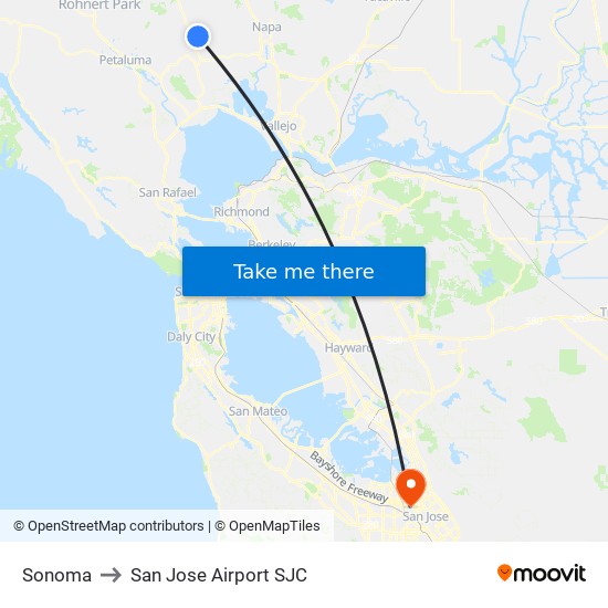 Sonoma to San Jose Airport SJC map