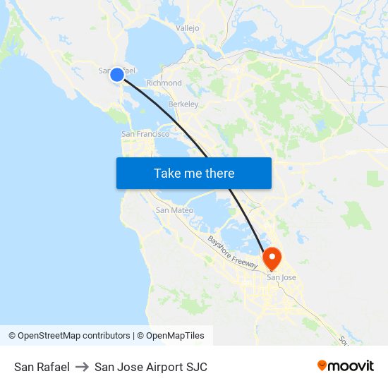 San Rafael to San Jose Airport SJC map