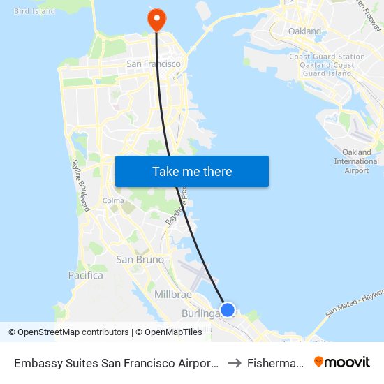 Embassy Suites San Francisco Airport Waterfront Burlingame to Fishermans Wharf map