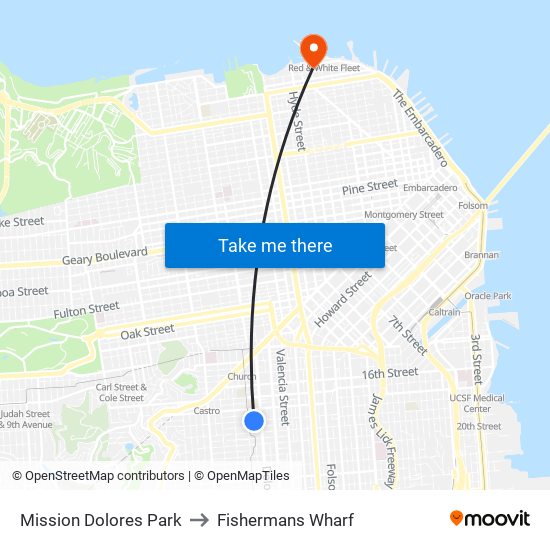 Mission Dolores Park to Fishermans Wharf map