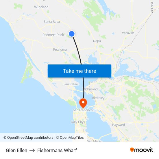 Glen Ellen to Fishermans Wharf map