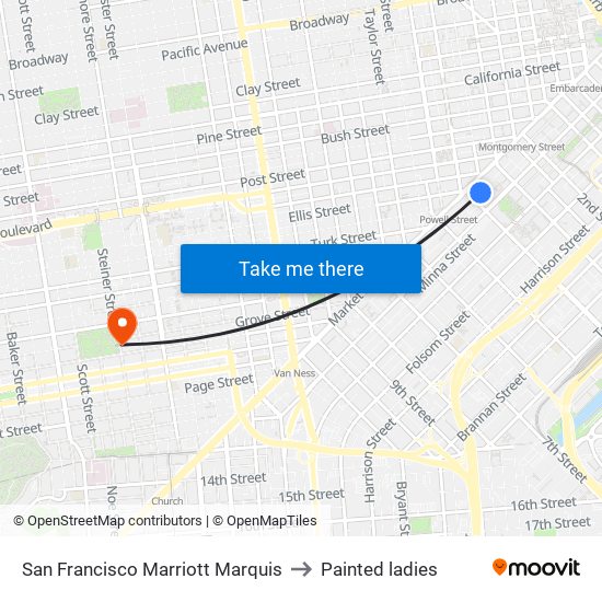 San Francisco Marriott Marquis to Painted ladies map
