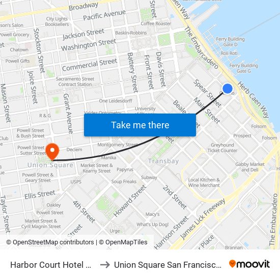 Harbor Court Hotel San Francisco to Union Square San Francisco County CA USA map