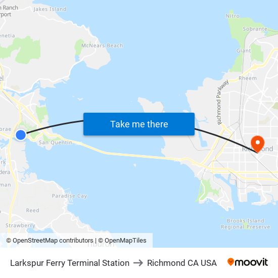 Larkspur Ferry Terminal Station to Richmond CA USA map