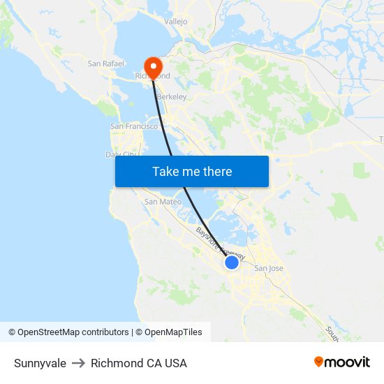 Sunnyvale to Richmond CA USA map