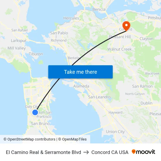 El Camino Real & Serramonte Blvd to Concord CA USA map