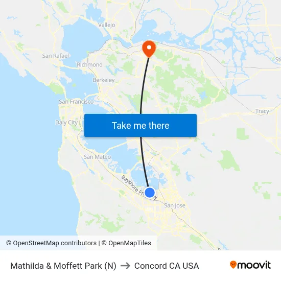 Mathilda & Moffett Park (N) to Concord CA USA map