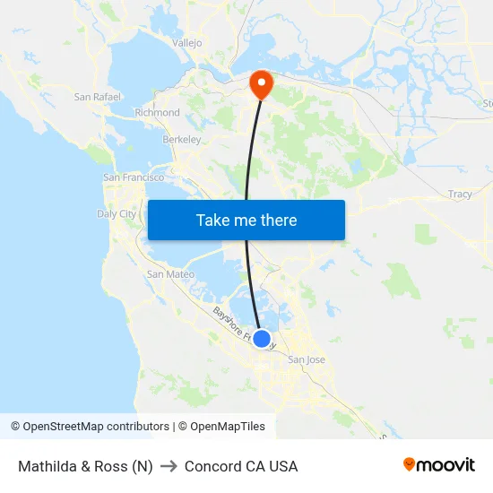 Mathilda & Ross (N) to Concord CA USA map
